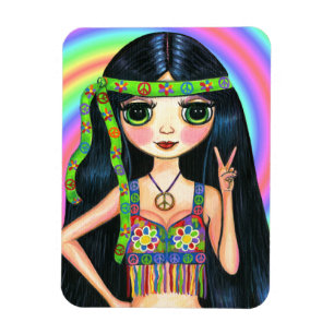 Peace Out Hippie Girl Big Eyed Cutie Magnet