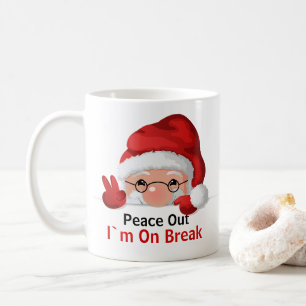 Peace Out, I'm On Break Funny Peeking Santa Coffee Mug