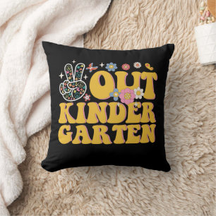 Peace Out Kindergarten Groovy Last Day Of School Cushion