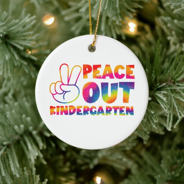 Peace Out Kindergarten Tie Dye Last Day Of School Ceramic Ornament (Tree)