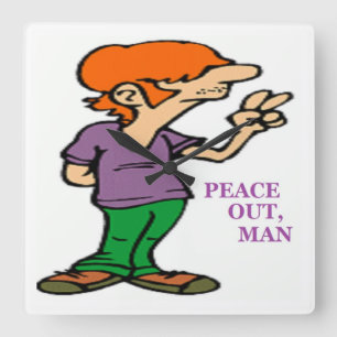 "PEACE OUT, MAN" HIPPIE SQUARE WALL CLOCK