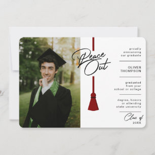 Peace Out Maroon Tassel Covid Photo Graduation Announcement