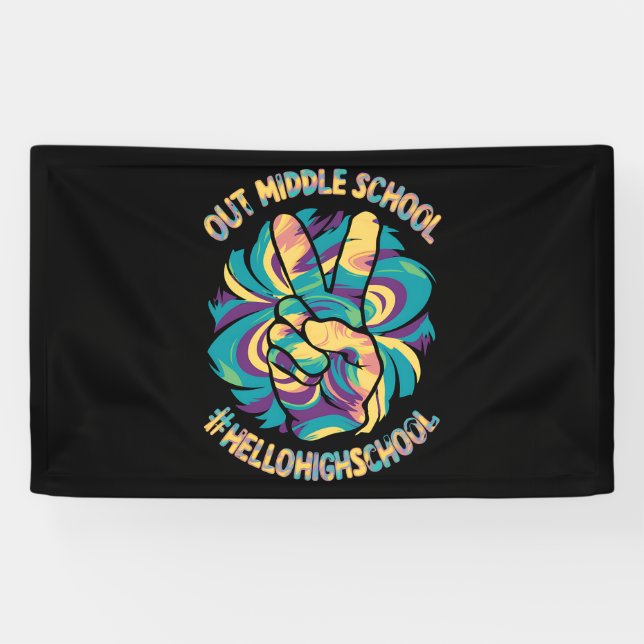 Peace Out Middle Hello High School School Tie Dye  Banner (Horizontal)