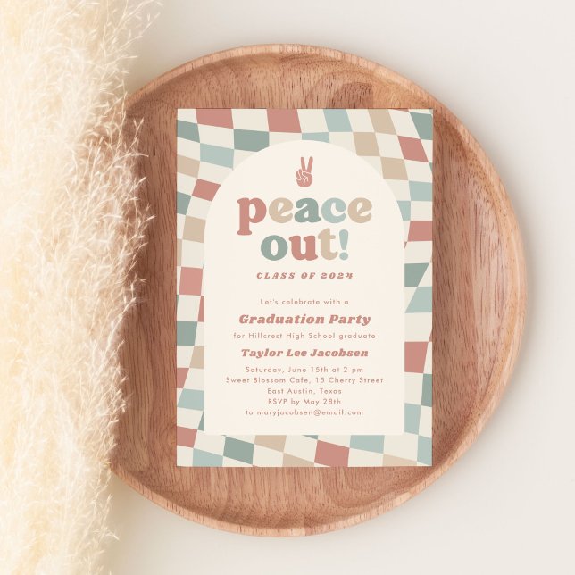 Peace Out Retro Groovy 70s Graduation Party Invitation (peace out retro groovy graduation party invitation)