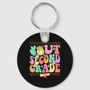 Peace Out Second Grade Last Day Of School Groovy 2 Key Ring