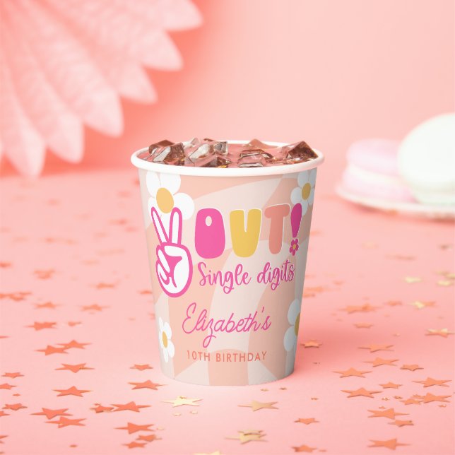 Peace Out Single Digits Girls 10th Birthday Party Paper Cups (Insitu)