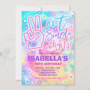 Peace Out Single Digits Hippy Tie Dye Birthday Inv Invitation