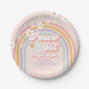 Peace Out Single Digits Pastel rainbow Paper Plate