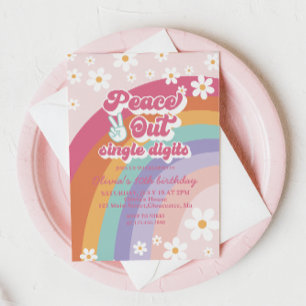 Peace Out Single Digits Rainbow 10th Birthday Invi Invitation