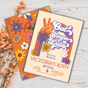 Peace Out Single Digits Rainbow Birthday Party Invitation