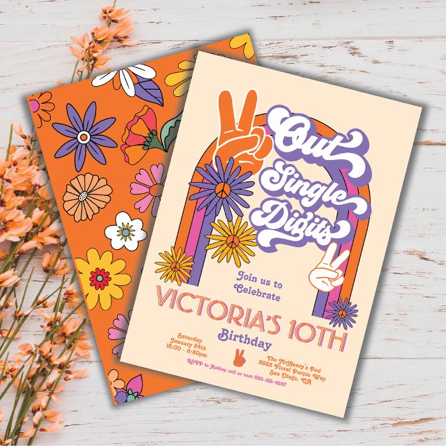 Peace Out Single Digits Rainbow Birthday Party Invitation (Creator Uploaded)