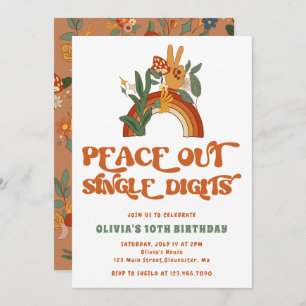 Peace Out Single Digits Rainbow Birthday Party Invitation
