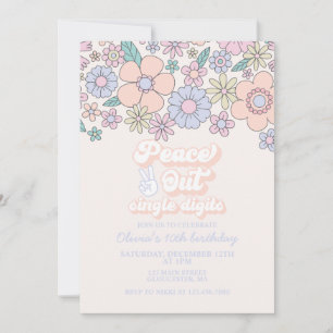 Peace Out Single Digits Retro 10th Birthday Invitation