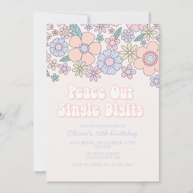 Peace Out Single Digits Retro 10th Birthday Invitation (Front)