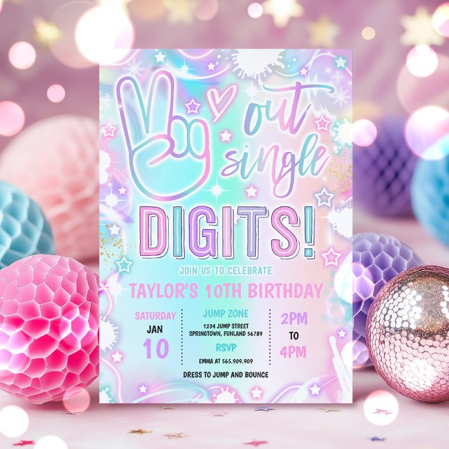 Peace Out Single Digits Tie Dye Neon 10th Birthday Invitation (Creator Uploaded)