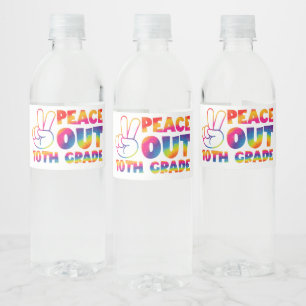 Peace Out Tenth Grade Tie Dye Last Day 10th Grade Water Bottle Label