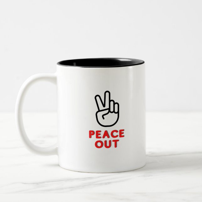Peace Out Two Fingers Two-Tone Coffee Mug (Left)