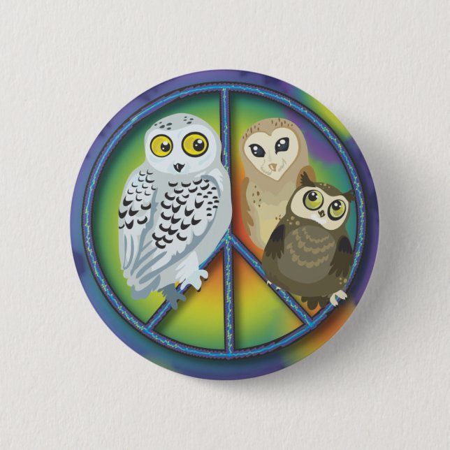 Peace Owl~ Buttons! 6 Cm Round Badge (Front)