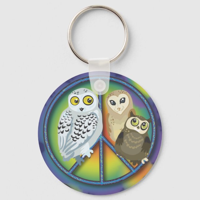 Peace Owl~keychain Key Ring (Front)