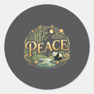 Peace Panda Minimal Zen Asian Nature Animal Illust Classic Round Sticker