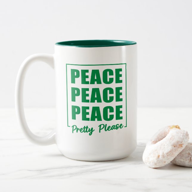 Peace Peace Peace Pretty Please Two-Tone Coffee Mug (With Donut)