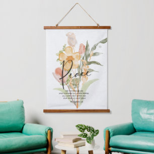 Peace-Philippians 4:6 Orange floral  Hanging Tapestry
