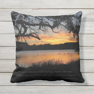 Peace Pillow Lake Sunset Pillow Romans 5