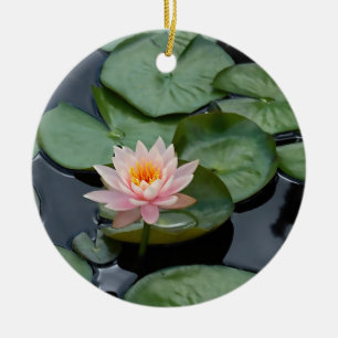 Peace Pink Lotus Flower with Custom Text Ceramic Ornament