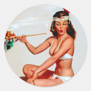 Peace Pipe Pin Up Classic Round Sticker