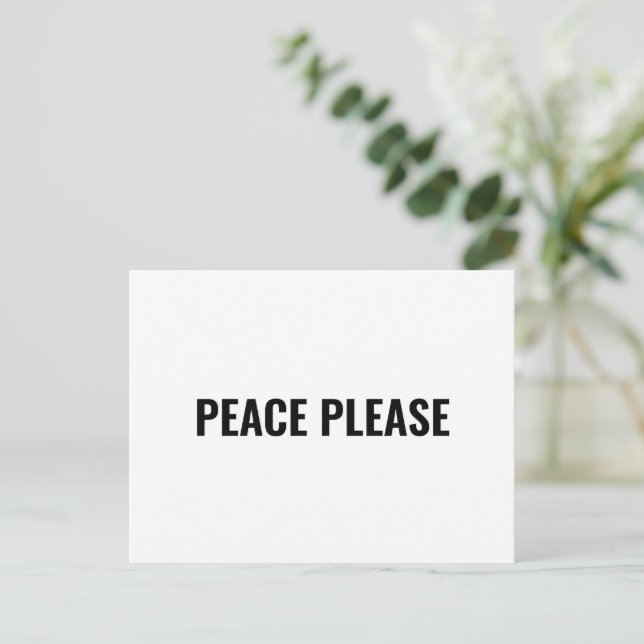 Peace Please white black simple anti war protest Postcard (Standing Front)