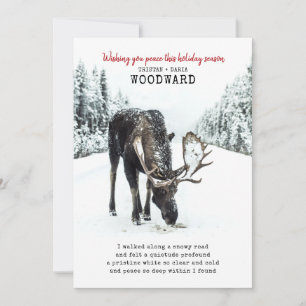 Peace Poem with Moose in Winter Snow Scene Holiday Card