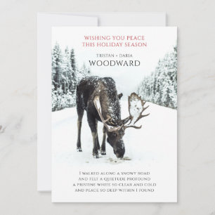 Peace Poem with Moose in Winter Snow Scene Holiday Card
