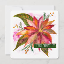 PEACE POINSETTIA Merry Christmas Watercolor Flat