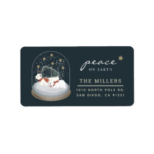 Peace Polar Bears Snow Globe Navy Blue Address Label