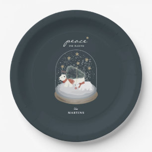 Peace Polar Bears Snow Globe Navy Blue Holiday Paper Plate