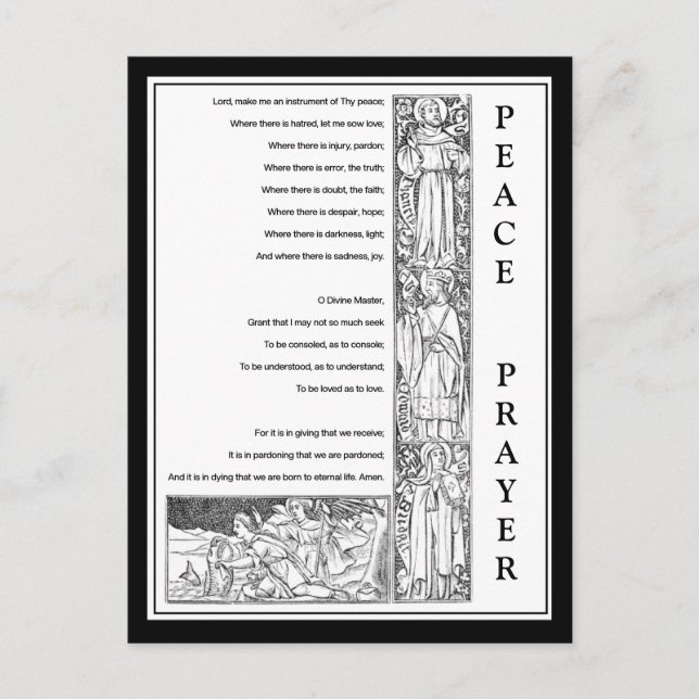 PEACE PRAYER OF ST. FRANCIS BLACK & WHITE POSTCARD (Front)
