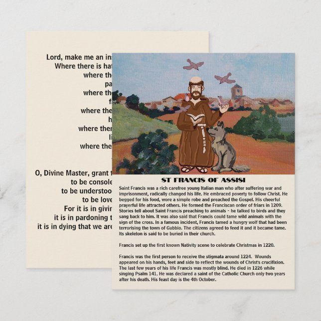Peace prayer of St Francis  Card (Front/Back)