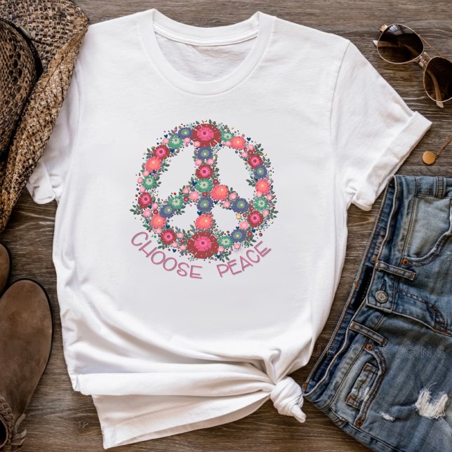Peace Pretty Floral Retro Boho Inspirivity  T-Shirt (Creator Uploaded)