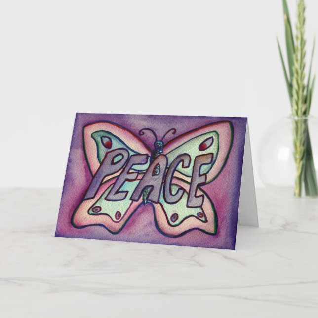 Peace Purple Butterfly Art Greeting or Note Cards (Front)