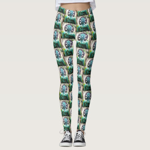 “Peace” Quote Asian Turquoise Buddha Statue Photo Leggings