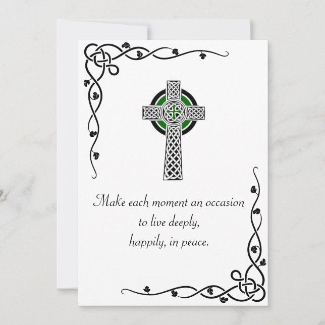 Peace Quote Celtic Cross & Borders Greeting Card (Front)