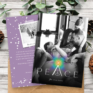 Peace Rainbow Glow Typography Minimalist Photo Holiday Card