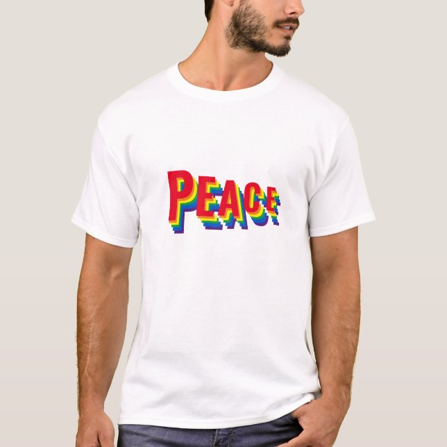 Peace rainbow perspective shadow typography T-Shirt (Front)
