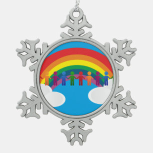 Peace rainbow snowflake pewter christmas ornament