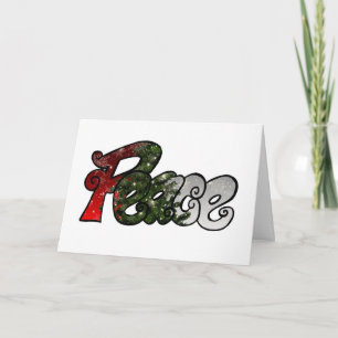 Peace red green silver christmas tree card
