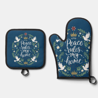 Peace Rules My Home Oven Mitt & Pot Holder Set