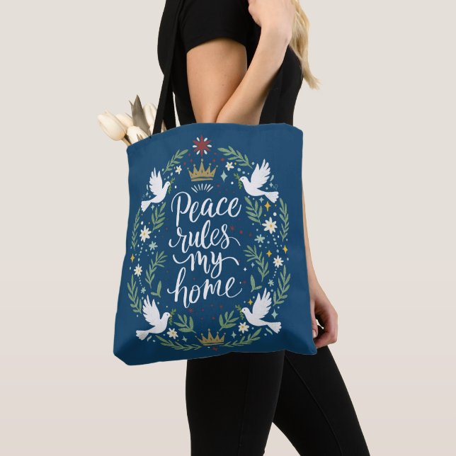 Peace Rules My Home Tote Bag (Close Up)