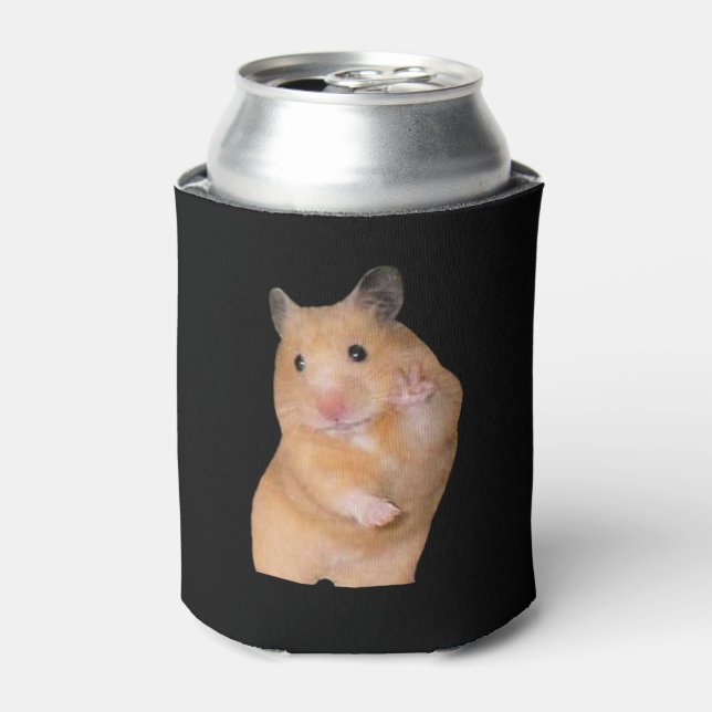 Peace + Scared Hamster Meme Double Sided Black Can Cooler (Can Front)