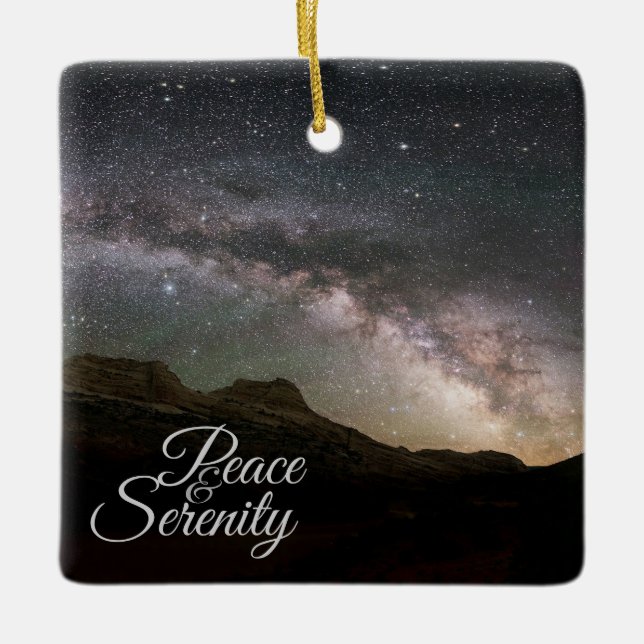 Peace & Serenity Mountain Night Sky Ceramic Ornament (Front)