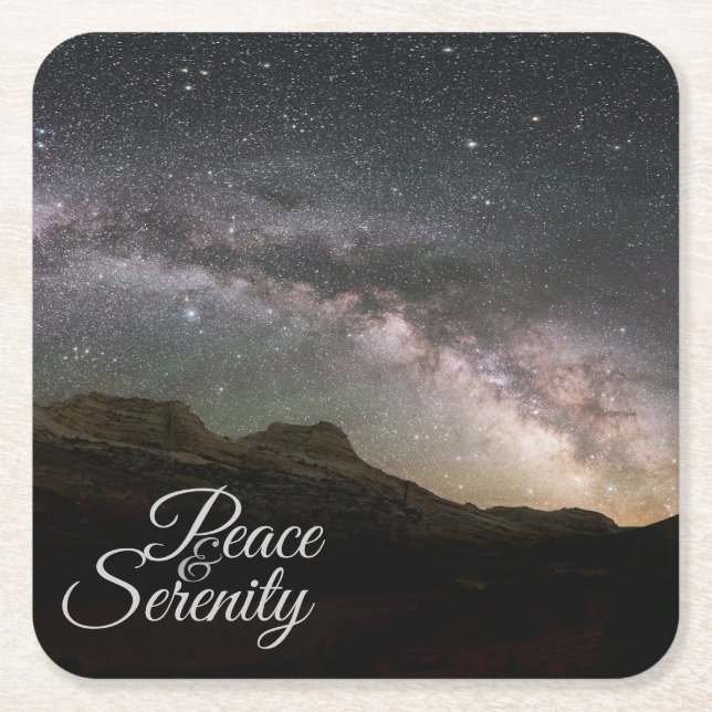 Peace & Serenity Mountain Night Sky Square Paper Coaster (Front)